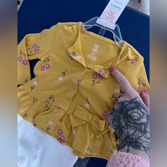 3pcs NWT Carters Girls 6m Golden flower Top Adored Onesie Grey Polka Dot Pants - Picture 3 of 8